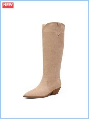 Women's Knee High Boots Pointed Toe Chunky Heel Faux Suede Pull-On Riding Boots